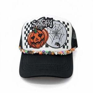 Halloween Pumpkin and Web Trucker Hat - Black and White
